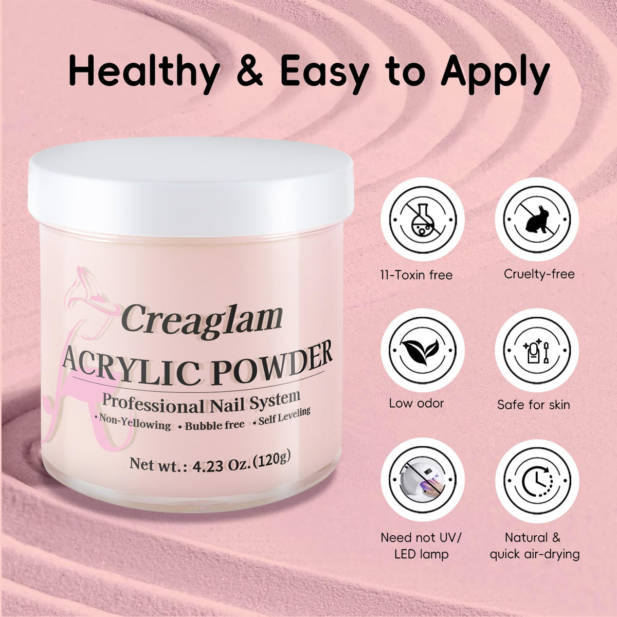 Creaglam powder close-up texture showing smooth bubble-free finish