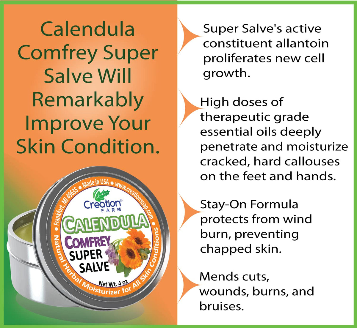 Creation Pharm salve applied on hand demonstrating targeted skin comfort benefit