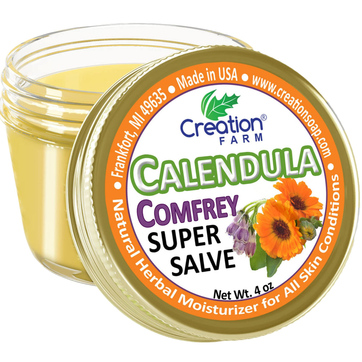 Creation Pharm front jar showing product and clear branding benefit of portability