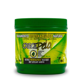 Crece Pelo BOE shampoo bottle closeup highlighting label and pump for easy use