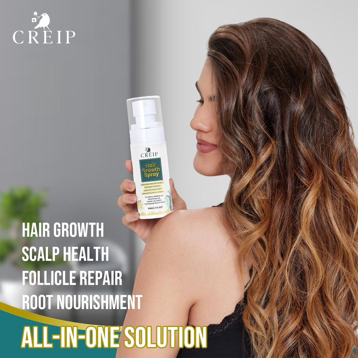 Creip bottle on bathroom shelf in lifestyle scene for daily routine