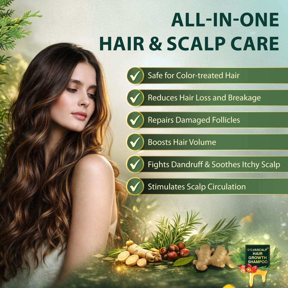 Creip rosemary and ginseng ingredients display highlighting botanical support