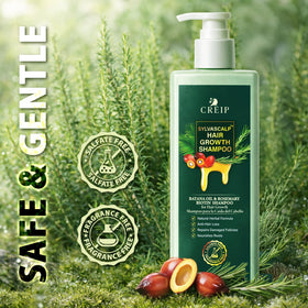 Creip shampoo on bathroom shelf in lifestyle setting promoting routine use