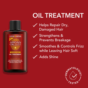 Creme of Nature label close-up highlighting argan oil ingredient and usage directions