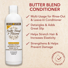 Creme of Nature back label close-up showing ingredients and usage guidance benefit