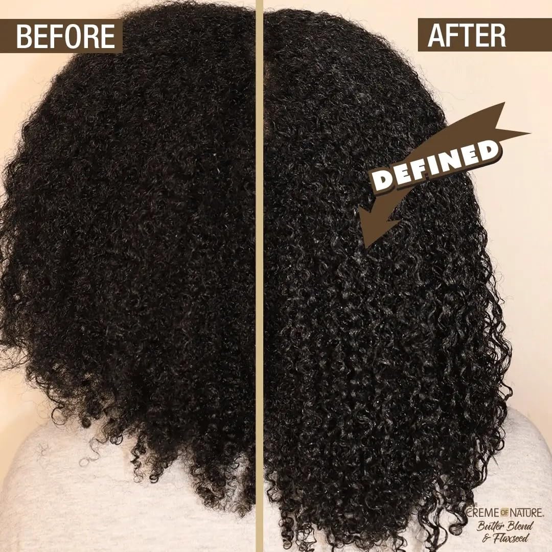 Creme of Nature close-up highlighting flaxseed and argan oil to show nourishing benefit