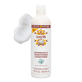 Creme of Nature label close-up highlighting coconut oil and moisturizing benefits