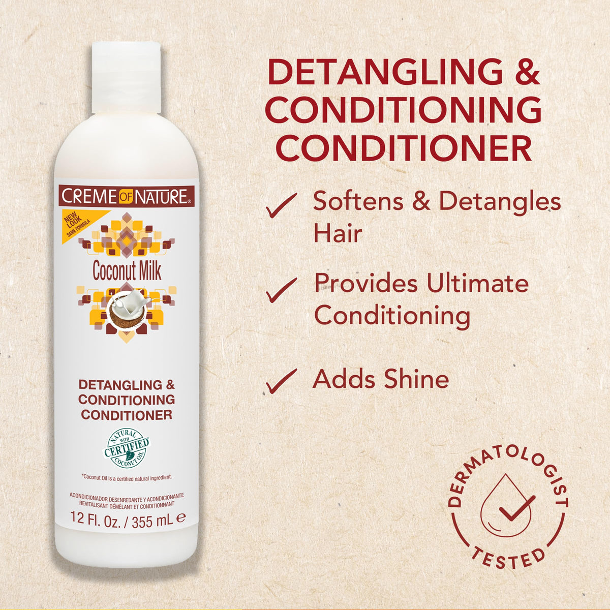 Creme of Nature bottle held in hand showing 12 oz size and travel-friendly benefit