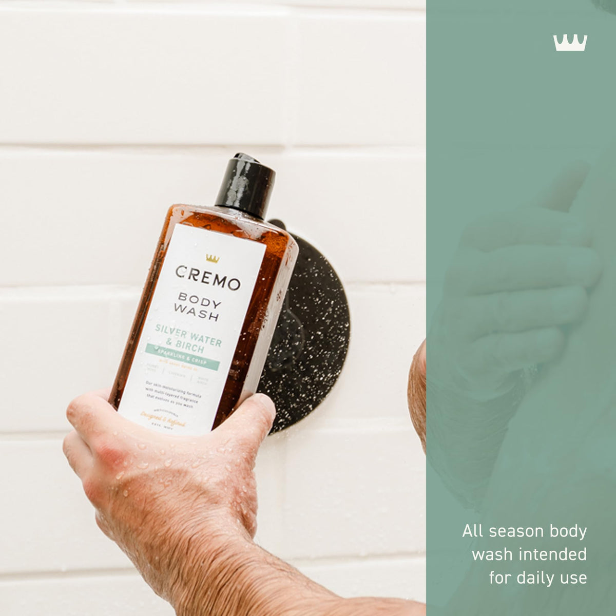 Cremo close-up of pump and label highlighting scent and rich lather