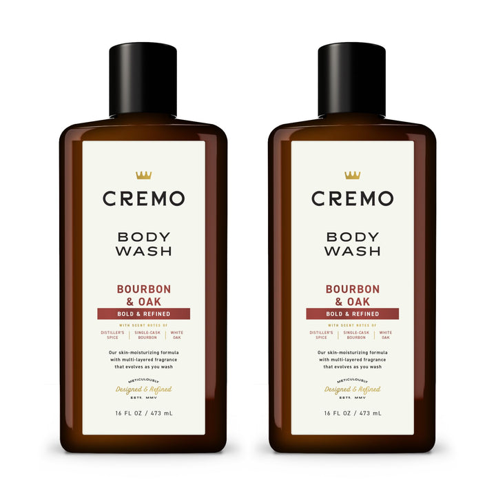 Cremo bottle front showing label and bourbon oak scent for premium appeal