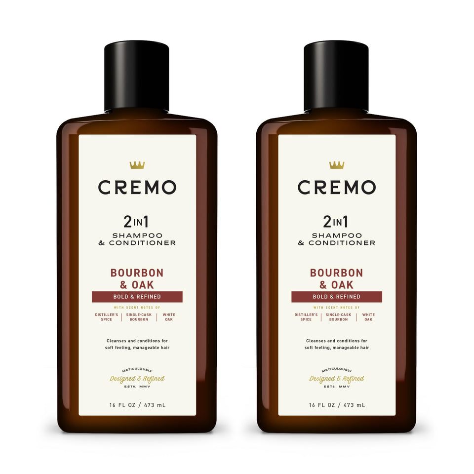 Cremo front bottle showing packaging and elegant shower storage benefit