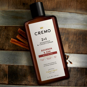 Cremo bottle in use under shower streams showing convenient everyday grooming benefit