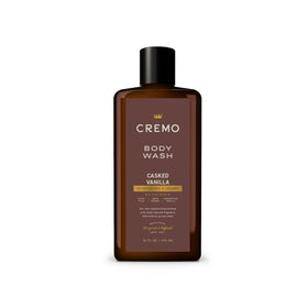 Cremo bottle front label showing casked vanilla scent and benefits
