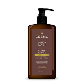 Cremo bottle front view showing label and pump, highlights convenient size