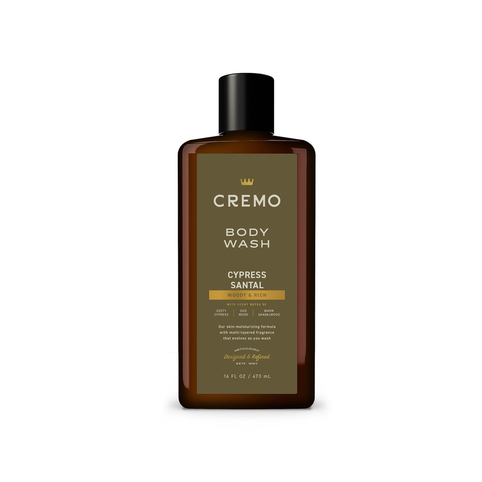Cremo Cypress Santal front packaging showing label and bottle benefit