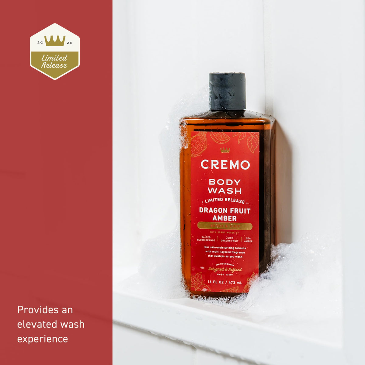 Cremo close texture of thick lather showing luxurious foam and thorough cleansing benefit