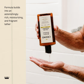 Man using Cremo in shower portraying effective cleansing and confidence