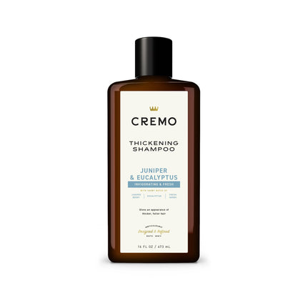 Cremo bottle front view showing label and fresh juniper fragrance benefit