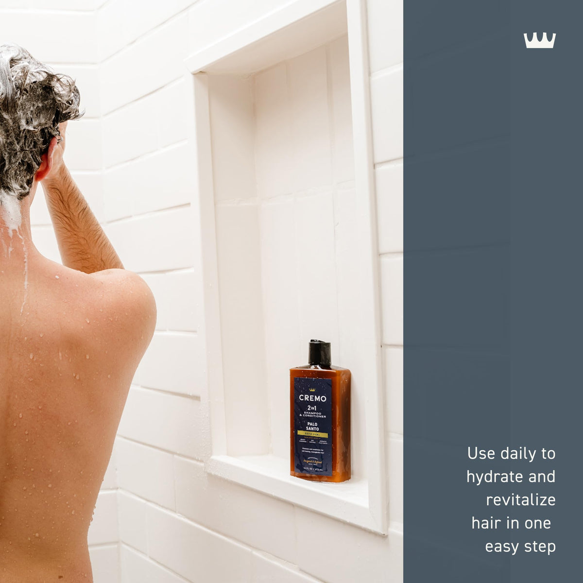 Cremo pump and lather close-up showing creamy texture that conditions and cleans
