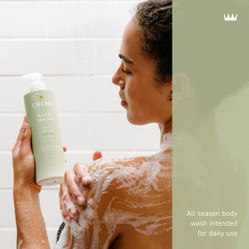 Cremo rich lather close-up demonstrating moisturizing foam that nourishes skin