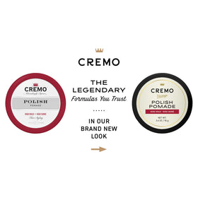 Cremo open jar close-up texture displaying smooth, high-shine formula