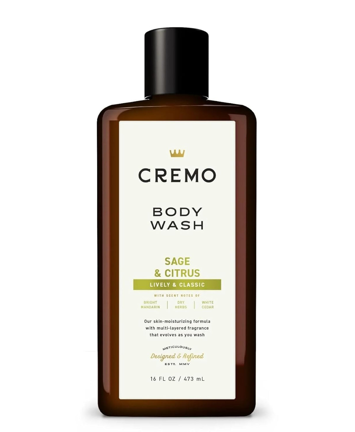 Cremo sage and citrus front bottle showing label and 16 fl oz size, refreshing scent
