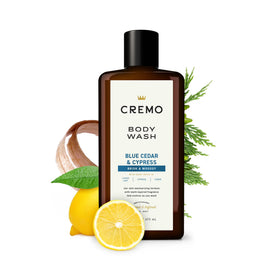 Cremo bottle next to ingredient label highlighting marula oil moisturizing benefit