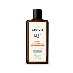 Cremo front label showing spice and black vanilla scent benefits