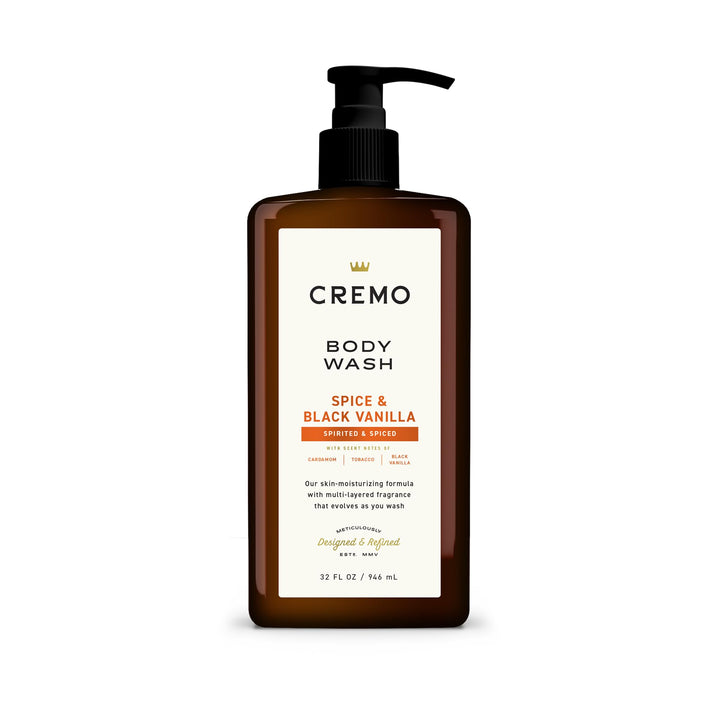 Cremo front pump bottle showing label and 32oz size for convenience
