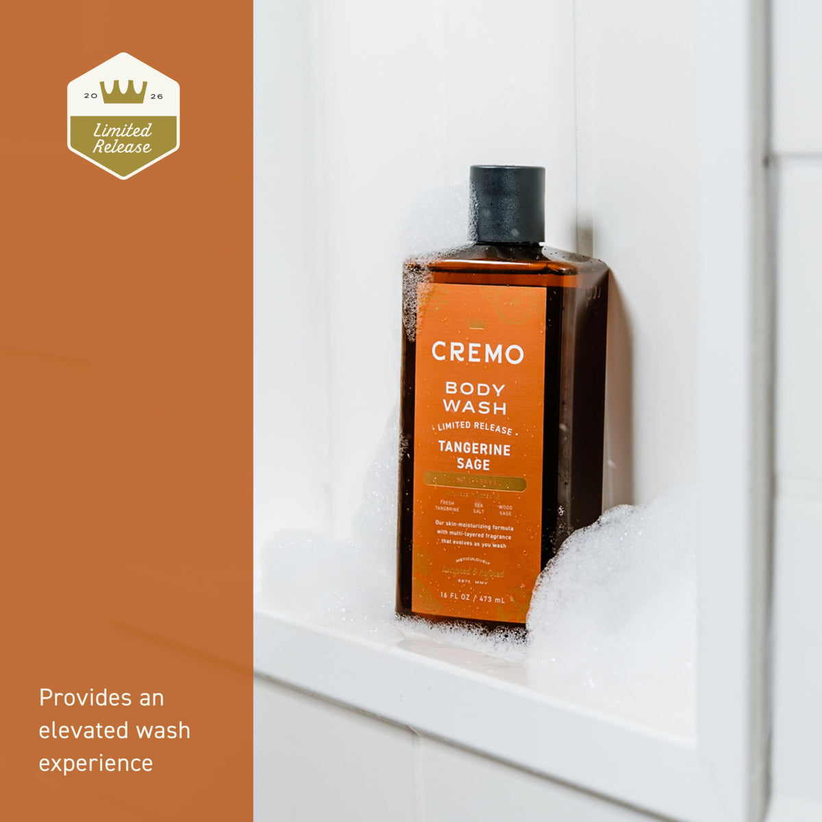 Cremo bottle label detail highlighting fragrance notes and premium design
