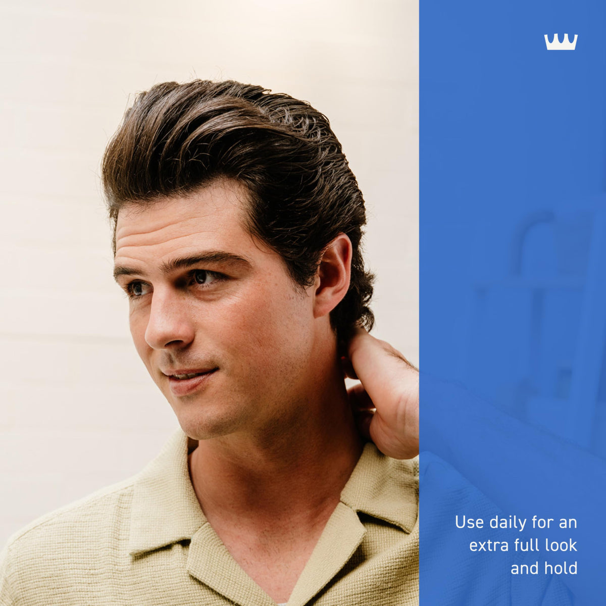 Cremo styled hair side view illustrating added texture and volume