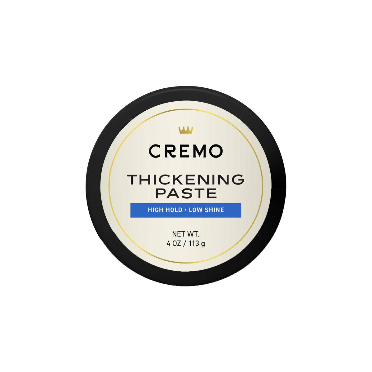 Cremo jar front view showing label and 4 oz size, highlights professional barber quality