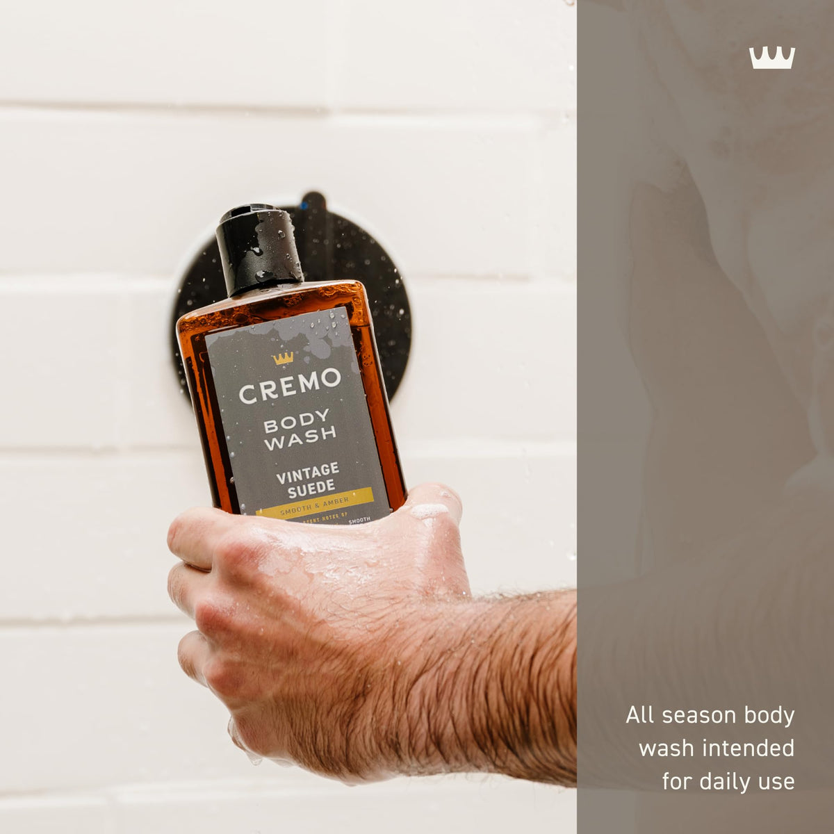 Cremo rich-lather texture on palm demonstrating moisturizing foam benefit