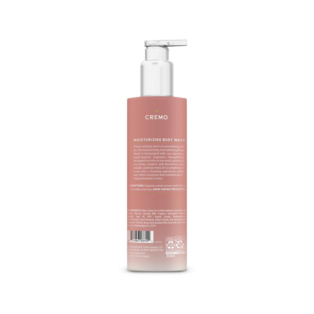 Cremo bottle in a shower setting conveying a luxurious, soothing bathing experience
