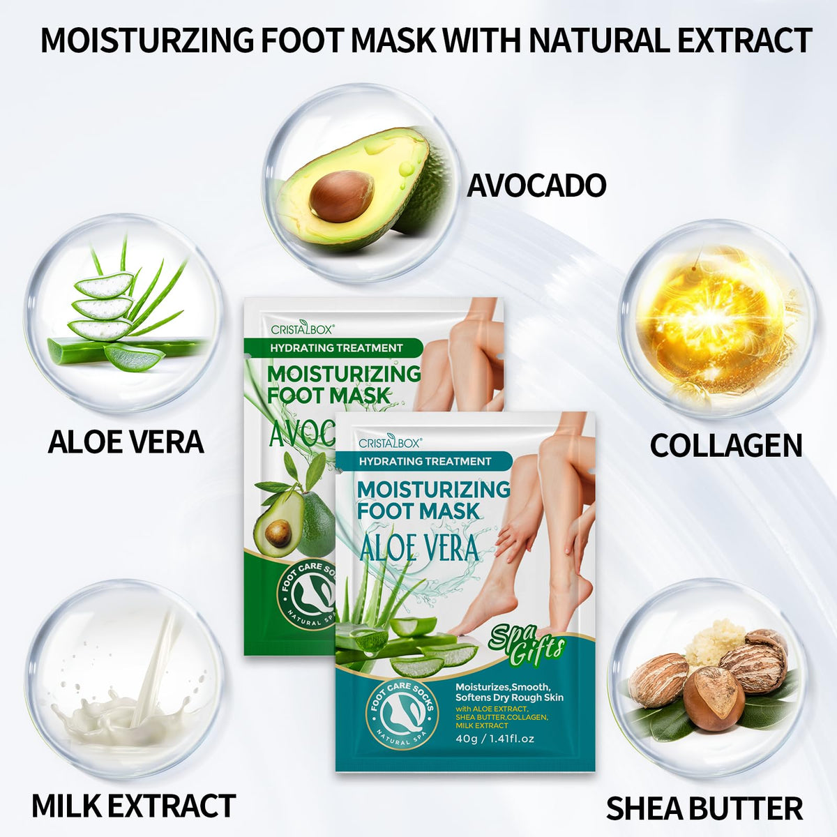 CRISTALBOX moisturizing sock detail with breathable fabric to lock in hydration