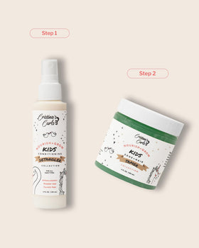 Cristina's Curls being spritzed on child hair to smooth frizz quickly