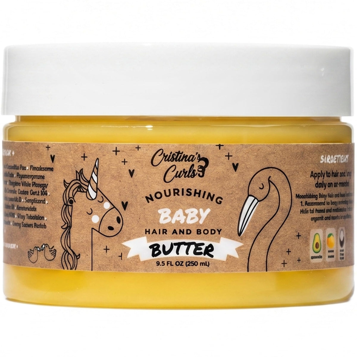 Cristina's Curls front jar showing label and compact packaging, easy storage benefit