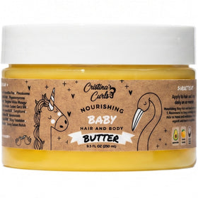 Cristina's Curls front jar showing label and compact packaging, easy storage benefit