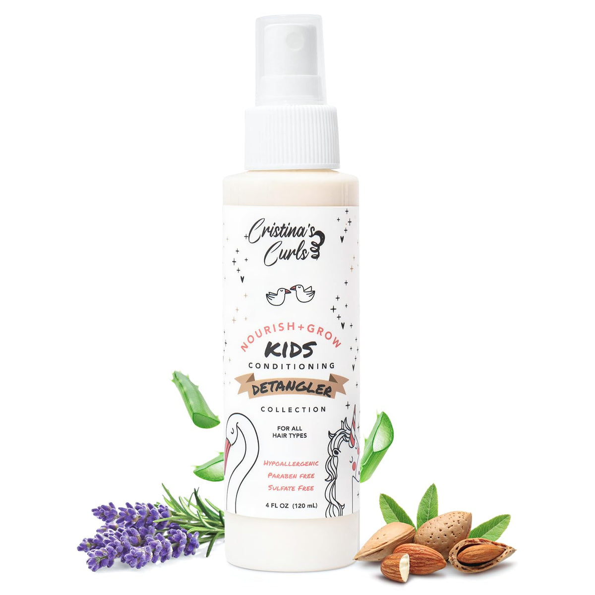 Cristina's Curls front bottle view showing kid-friendly detangler benefits