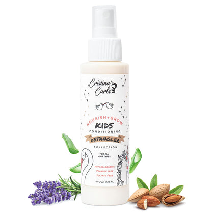 Cristina's Curls front bottle view showing kid-friendly detangler benefits