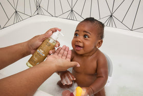 Cristina's Curls set staged in a nursery lifestyle scene for peaceful bath routines