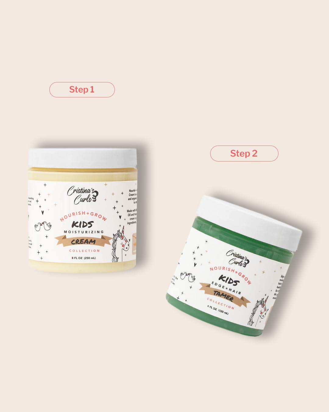 Cristina's Curls jar held in hand showing size and portability