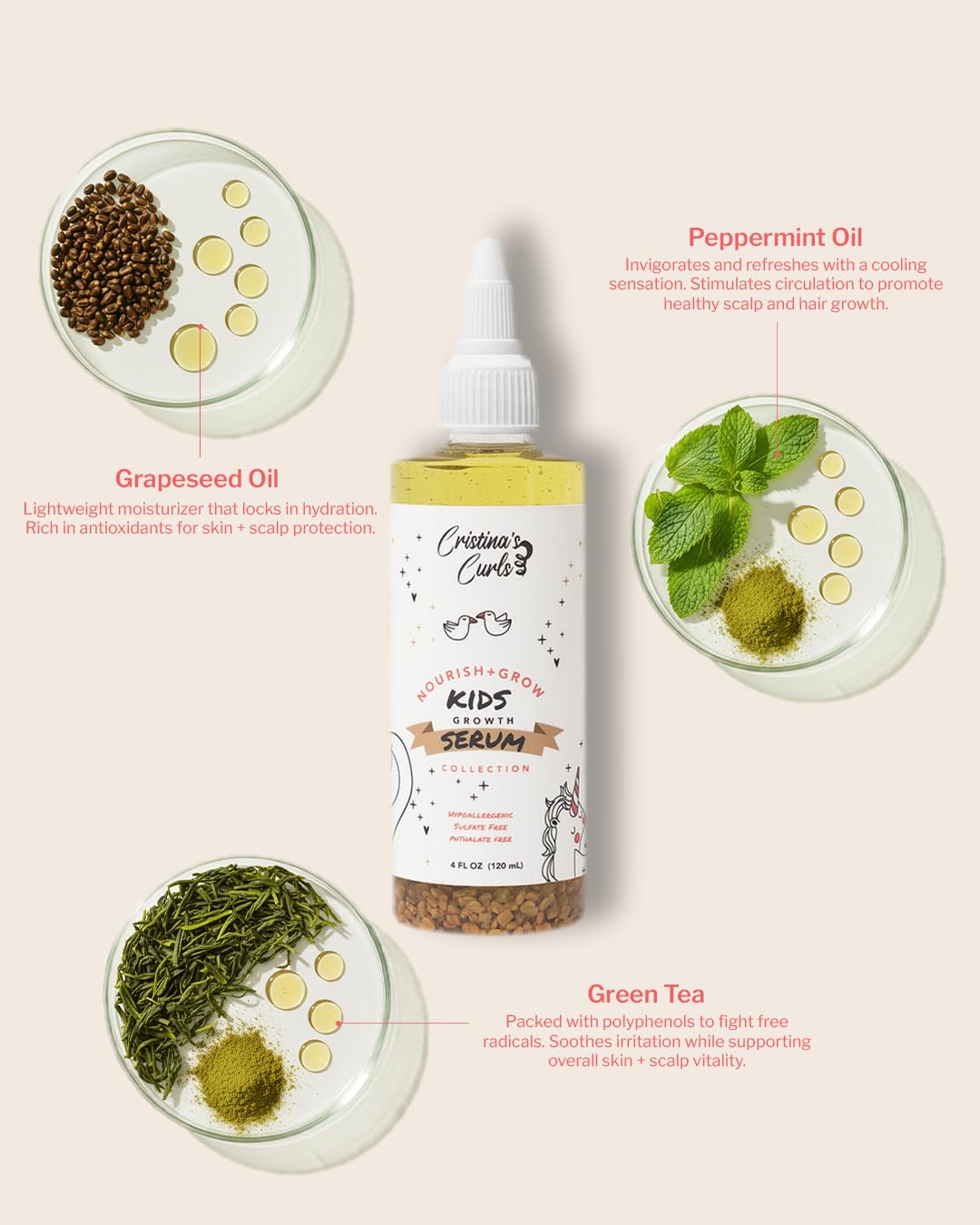 Cristina's Curls bottle held in hand illustrating compact size and easy storage benefit