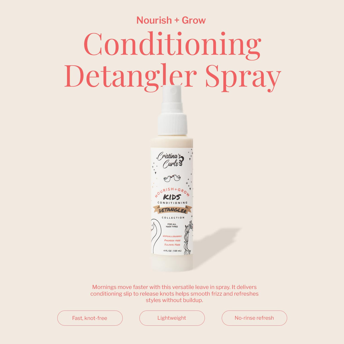 Cristina's Curls close-up mist showing lightweight conditioning and slip