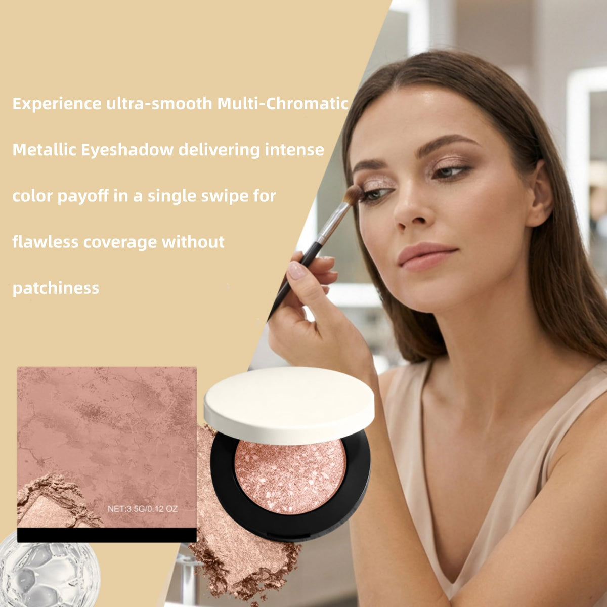 CRIVERY close-up of powder texture showing smooth, buildable metallic finish