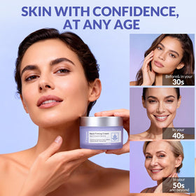 Crogooe cream applied to décolleté illustrating lifted, hydrated look