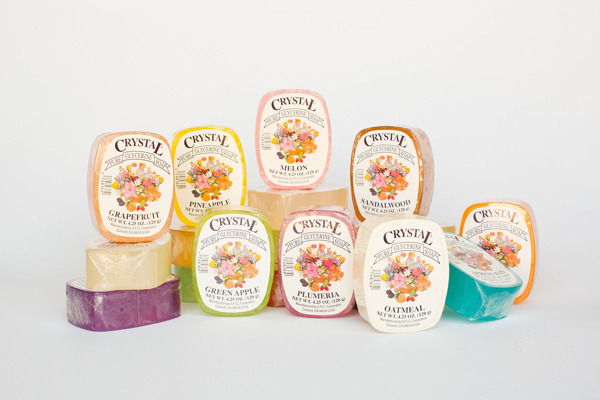 Crystal front packaging assortment showing 24 unique fragrance bars and variety benefit