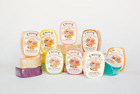 Crystal front packaging assortment showing 24 unique fragrance bars and variety benefit