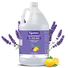 Crystalino front label on one-gallon refill showing product info and benefits