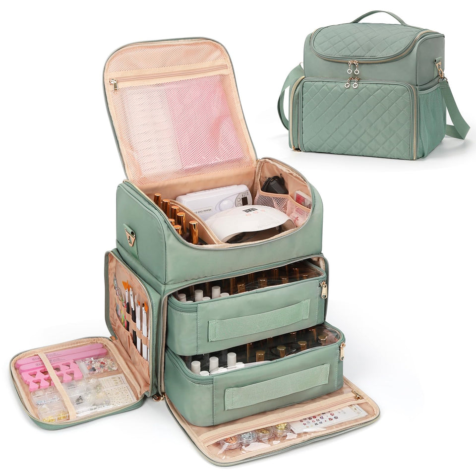 CUBETASTIC front view of green organizer showing sturdy handle and zippers benefits portability